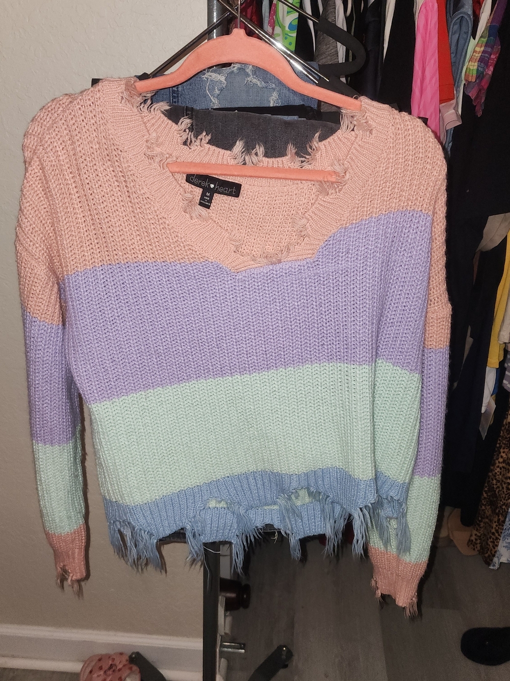 distressed pastel striped V-neck sweater - Multi